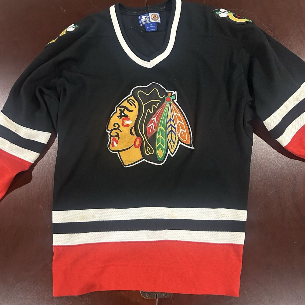 VTG Starter Chicago Blackhawks Jersey Mens L Red Sewn NHL Western Conf